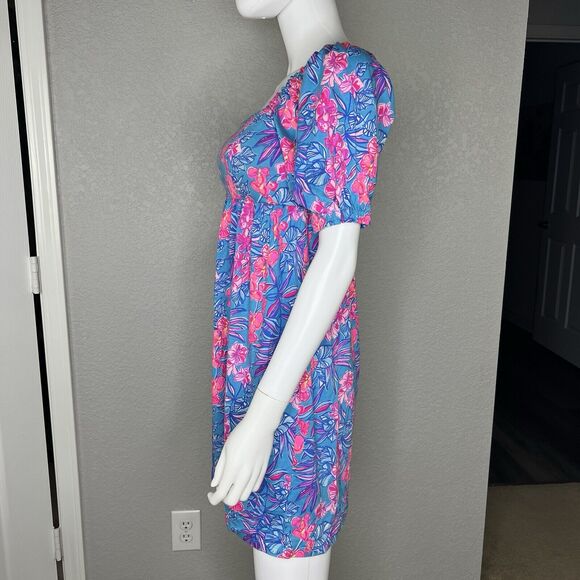 Lilly Pulitzer Size 0 Tunic Dress Babydoll Delaney Smocked Square Neck - Picture 4 of 9